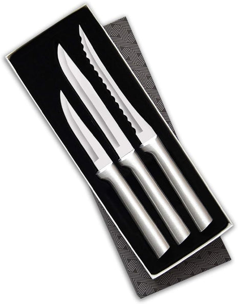 Rada Cutlery 3-Piece Cooking Essentials Knife Gift Set (S49), Stainless Steel Hollow Ground Blades, Made in USA, Silver Handles