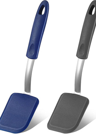 Silicone Cookie Spatula Turner 2 Pack Mini Brownie Spatula Flexible Kitchen Small Silicone Turner for Nonstick Cookware Heat Resistant No Scratch Flipper for Egg Pancake(Gray, Blue)