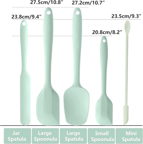 5 Piece Mint Green Silicone Spatula Set, Heat Resistant Rubber Spatulas Set, Silicone Kitchen Utensils Set Dishwasher Safe for Nonstick Cookware