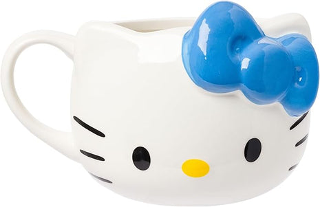 Silver Buffalo Sanrio Hello Kitty Blue Bow Ceramic 3D Sculpted Mug, 20 Ounces