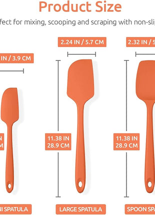 U-Taste Silicone Spatula Set: 600ºF High Heat Resistant, Seamless Food Grade Flexible Rubber Kitchen Cooking Mixing Baking Scraper for Nonstick Cookware Set of 3 (Orange)