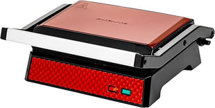 OVENTE Electric Indoor Panini Press Grill and Sandwich Maker with Non-Stick Coated Plates, Cool-Touch Handle and Removable Drip Tray, Opens 180 Degrees to Fit Any Type or Size of Food, Red GP0540R