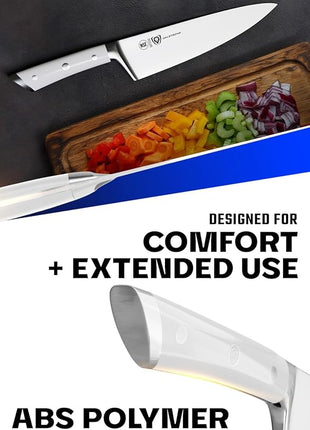 DALSTRONG Chef Knife - 8 inch Blade - Gladiator Series - Forged High Carbon German Steel - Razor Sharp Kitchen Knife - Professional Full Tang Knives - Glacial White Handle ABS - Sheath - NSF Certified