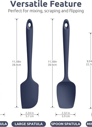 Heat Resistant Silicone Spatula Set: U-Taste 600ºF High Temp Seamless Food Grade Food Grade Flexible Rubber Silicon Kitchen Cooking Mixing Baking Scraper for Nonstick Cookware Set of 4 (Midnight Blue)