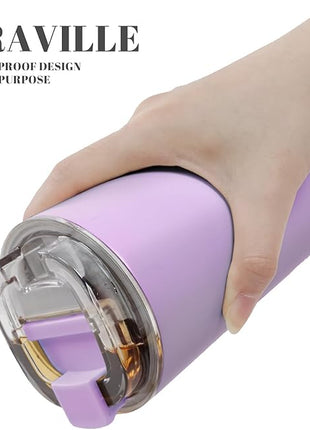 Puraville Insulated Tumblers with Lid, 14 oz Travel Coffee Mug Stainless Steel Vacuum Cup, Leak Proof Reusable Double Walled Coffee Tumbler for Iced and Hot Drinks, Lilac