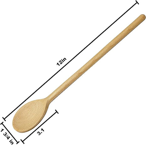 12PCS 12 Inch Long Wooden Spoons, Long Handle Wooden Cooking Mixing Oval Spoons Baking Cooking Tasting Stirring - Sauce Spoons. Made of Natural Beechwood