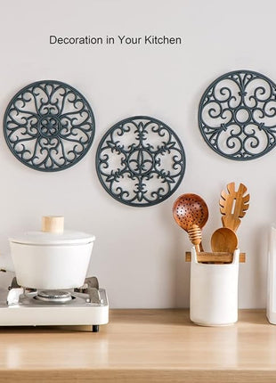 Silicone Trivet Mat - Hot Pot Holder Hot Pads for Table & Countertop - Teapot Trivet Kitchen Trivets - Non-Slip & Heat Resistant Modern Kitchen Hot Pads for Pots & Hot Dish Black Trivet Set of 3