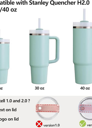 Silicone Spill Stopper Set Compatible with Stanley Cup 2.0 30oz & 40oz with Straw Cover (Set of 2, Seafoam)