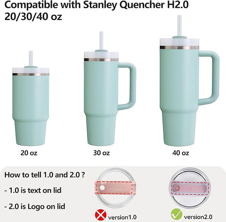 Silicone Spill Stopper Set Compatible with Stanley Cup 2.0 30oz & 40oz with Straw Cover (Set of 2, Seafoam)