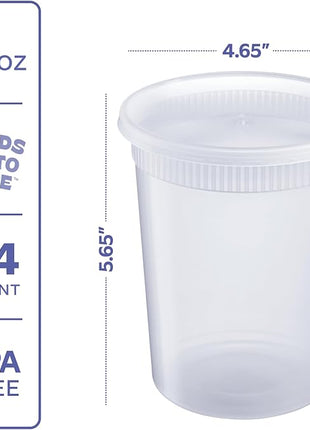 GUSTO [32 oz. - 24 Count Plastic Deli Containers with Lids - Disposable Food Storage Containers With Airtight Lids, Ideal for Soups, Stews, and Meal Prep