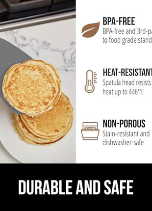 GORILLA GRIP Patented BPA-Free Non-Scratch Spatula, 2 Pack, Heat Resistant Flexible Silicone Head for Nonstick Cooking Pans, Soft Rubber Handle, Kitchen Spatulas for Flipping Eggs, Pancakes, Gray