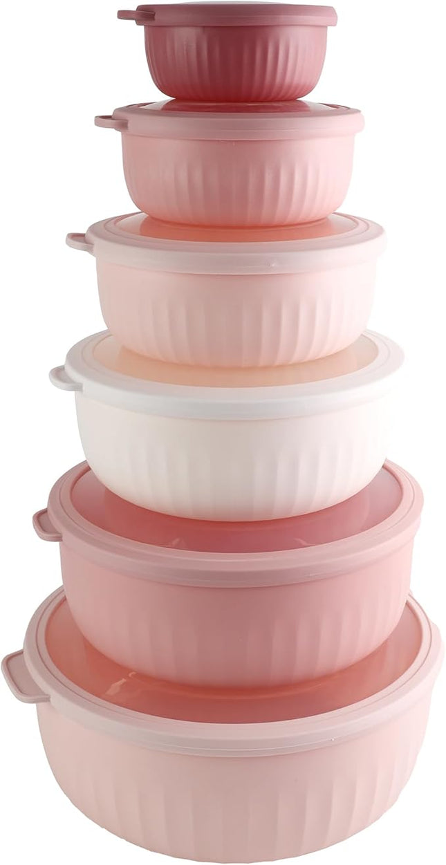 COOK WITH COLOR Prep Bowls with Lids- Wide and Deep Nesting Plastic Small Mixing Bowl Set with Lids, 12 Piece Set - Wide Bowls, Pink