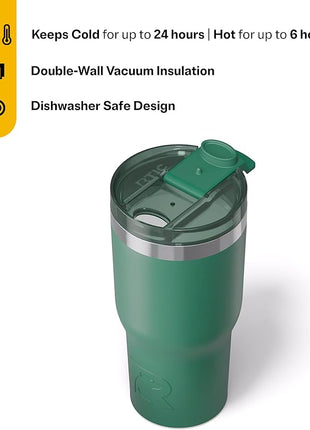 RTIC 20oz Essential Tumbler with Lid, Ceramic Lined, Insulated, Stainless Steel, Metal, Double Wall Vacuum-Insulation, Travel Cup for Iced Coffee, Tea, Hot and Cold Drink, Pine Tree