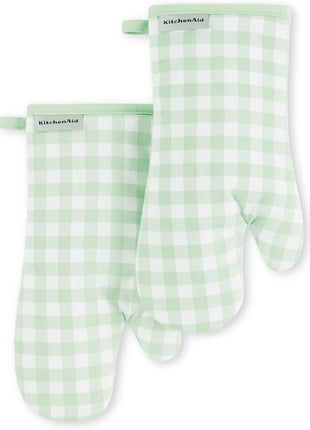 KitchenAid Gingham Oven Mitt 2-Pack Set, Pistachio, 7"x13"