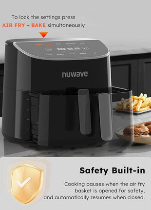 Nuwave Brio Plus 8 Qt Air Fryer, PFAS Free, New & Improved, Digital Touch Screen, Cool White Display, 50°F~400°F in Precise 5°, 5 Cook Functions, 100 Presets & 50 Memory, 3 Wattages 700, 1500, 1800