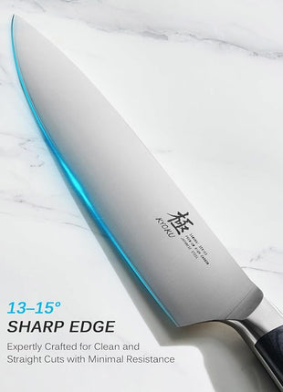 KYOKU 8" Chef Knife, Samurai Series Meat Cutting Knife with Pakkawood Handle & Mosaic Pin, Japanese High Carbon Steel Knife, Full Tang Cutting Chopping Knife for Vegetable Fruit with Sheath and Case