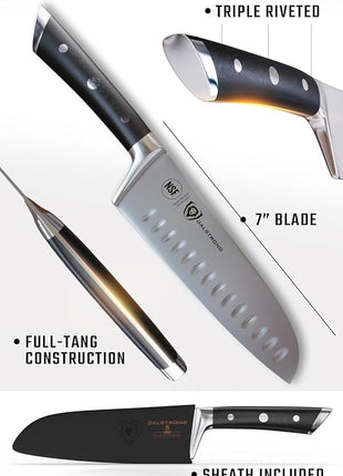 Dalstrong Santoku Knife - 7 inch - Gladiator Series ELITE - High Carbon German Steel - Sheath Included - Razor Sharp Kitchen Knife - Asian Vegetable Knife - NSF Certified