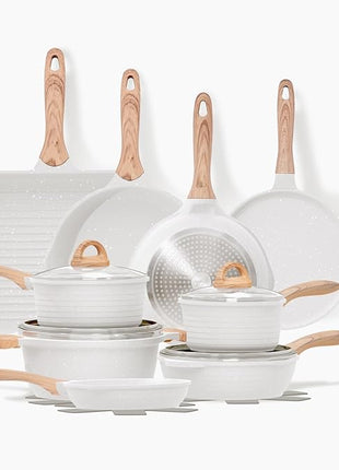 JEETEE 23pcs Pots and Pans Set Non Stick, White Cookware Sets for Kitchen, w/Frying Pans, Saucepans, Sauté & Griddle & Crepe Pan, Induction Cooking Pots (PFOA/PFAS Free)