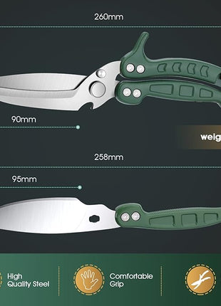 DRAGON RIOT Heavy Duty Poultry Shears - A Must Have Kitchen Shears for Chicken and Meat Cutting - Dishwasher Safe and Stainless Food Kitchen Scissors for Thanksgiving(Green)