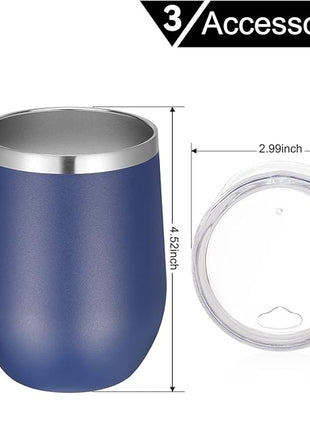VEGOND 12oz Stainless Steel Wine Tumbler with Lid and Straw, Double Wall Vacuum Insulated Stemless Wine Glass Tumbler Cup, Coffee Mug for Cold Hot Drinks