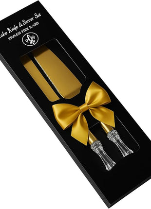 Adorox Elegant Cake Knife and Server Set - Stainless Steel with Crystal Handle - Perfect for Weddings & Anniversaries,and Special Celebrations (Gold)