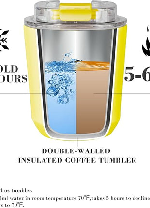 Puraville Insulated Tumblers with Lid, 10 oz Travel Coffee Mug Stainless Steel Vacuum Cup, Leak Proof Reusable Double Walled Coffee Tumbler for Iced and Hot Drinks, Yellow