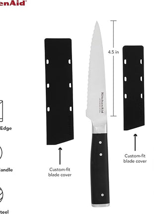 KitchenAid Gourmet 2 Piece Forged Triple Rivet Knife Set, 4.5 inch Fine Edge Utility Knife and 3.5 inch Paring Knife Set, Sharp Kitchen Knives, High Carbon Japanese Stainless Steel, Black