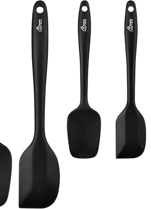 HOTEC 600℉ Heat Resistant BPA-Free Silicone Rubber Spatula Set,Kitchen Cooking Spatulas, Baking, Mixing for Non Stick Cookware, Dishwasher Safe, Black Set of 5