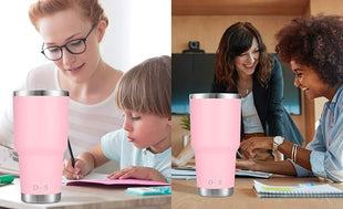 D·S 30 oz Pink Tumbler Stainless Steel Double Wall Vacuum Insulated Mug with Straw and Lid, Cleaning Brush for Cold and Hot Beverages (30oz Pink)