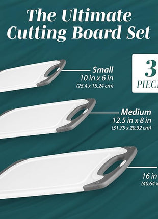 Cutting Boards for Kitchen - BPA-Free Chopping Board - Different Sizes & Non Slip Handles - Reversible, Large Cutting Board Set - Unique Gifts for Cooks Who Have Everything - 3-Pack Gray