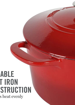 MARTHA STEWART Gatwick 7-Quart Enamel Cast Iron Dutch Oven – Red Ombre – Heavy-Duty Dutch Oven for Slow Cooking, Braising & Baking