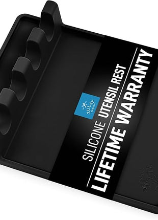 Zulay Kitchen Extra Large Silicone Utensil Rest with Drip Pad for Multiple Utensils - BPA-Free Heat-Resistant Spoon Rest & Spoon Holder for Stove Top - Kitchen Utensil Holder for Spoon - Black