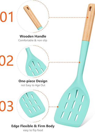 Pack of 2 Silicone Spatula, Non Stick Cooking Utensil Set Stainless Steel Handle Kitchen Turner for Baking Mixing Grilling Serving Food Heat Resistant Non Scratch Hooks Included (Green)