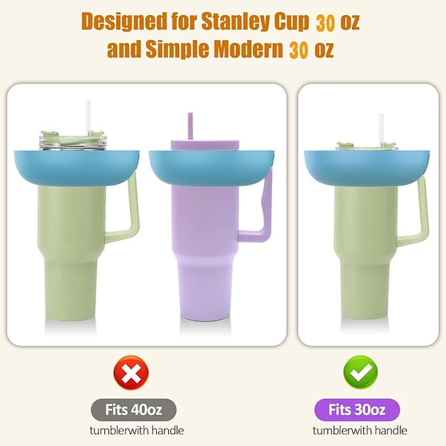 Snack Bowl for Stanley Cup 30 oz with Handle-Perfectly Compatible with Stanley Quencher H2.0 Tumbler 30 oz with Handle, Reusable Silicone Snack Tray, Stanley cup accessories (Blue Snack Bowl)