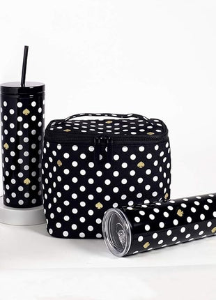 kate spade new york Insulated Tumbler with Reusable Straw, Black 24 Ounce Acrylic Travel Cup with Lid, Polka Dots