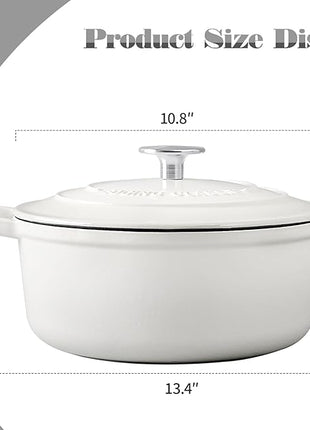 Dutch Ovens Enameled Cast Iron Covered 5.5 Quart Dutch Oven with Dual Handle for Bread Baking, White