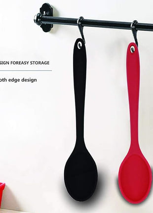 2 Pcs Silicone Spoons for Cooking Heat Resistant, Hygienic Design Cooking Utensi Mixing Spoons for Kitchen Cooking Baking Stirring Mixing Tools (Black and Red)