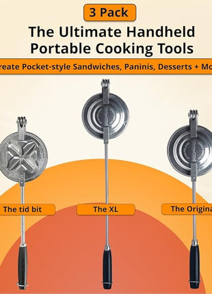 Sandwich Grill Toas-Tite, Handheld Sandwich Maker, Hand Toaster, Panini & Sandwich Press for Hot Sandwiches, Pies - Best for RV Camper, Stovetop, Grill, Tool for Portable Cooking 3-Pack
