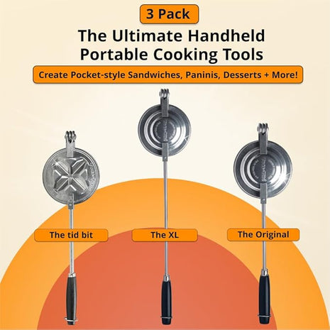 Sandwich Grill Toas-Tite, Handheld Sandwich Maker, Hand Toaster, Panini & Sandwich Press for Hot Sandwiches, Pies - Best for RV Camper, Stovetop, Grill, Tool for Portable Cooking 3-Pack