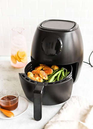 CHEFMAN Small Air Fryer Healthy Cooking, 3.6 Qt, User Friendly, Nonstick, Digital Touch Screen, Dishwasher Safe Basket, w/ 60 Minute Timer & Auto Shutoff, Matte Black, Cookbook Included