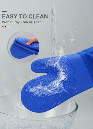 sungwoo Silicone Oven Mitts, Heat Resistant Oven Gloves with Quilted Liner Non-Slip Textured Grip Perfect for BBQ, Baking, Cooking and Grilling - 1 Pair 13.8 Inch Royal Blue