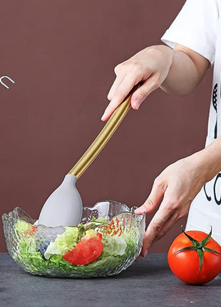 Berglander Non-stick Silicone Solid Serving Spoon, Titanium Gold Plating handle, Basting Spoon, Dishwasher Safe, Easy to Clean