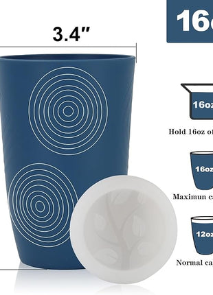 Homienly 16 OZ Wheat Straw Cups for Kitchen, Drinking Cups with Lid Set of 6, Unbreakable Cup Set Reusable, Stackable Water Tumblers (Recommend Fill Volume 12 OZ) - Colorful