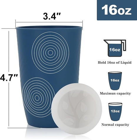 Homienly 16 OZ Wheat Straw Cups for Kitchen, Drinking Cups with Lid Set of 6, Unbreakable Cup Set Reusable, Stackable Water Tumblers (Recommend Fill Volume 12 OZ) - Colorful