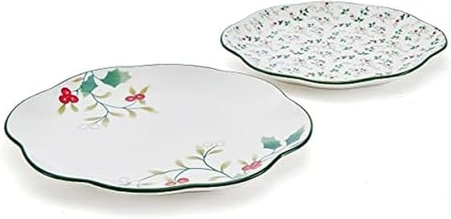 Pfaltzgraff Winterberry Holiday Set of 2 Serving Plates, 10 Inch and 12 Inch, Multicolored