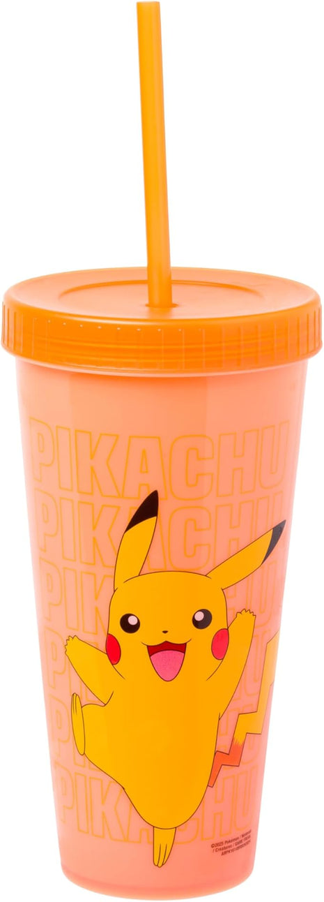 Silver Buffalo Pokémon Boxed 4 pack Color Change Plastic Tumbler Featuring Pikachu, Charmander, Bulbasaur, and Squirtle, 24 Ounces