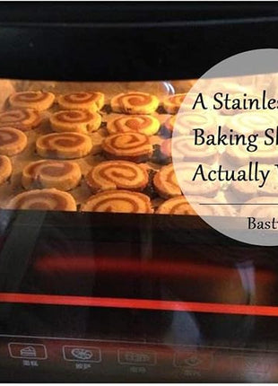 Baking Sheets Set of 2, Bastwe Stainless Steel Baking Pan Tray Cookie Sheet, Size 10 x 8 x 1 inch, Non Toxic & Healthy, Rust Free & Easy Clean
