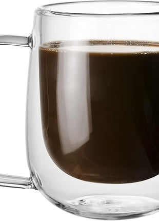 Glass Coffee Mug, 8.5 oz Double Walled Insulated Cup Heat-resistant for Tea Coffee Latte Cappuccino Espresso Iced Tea Dishwasher & Microwave Safe, Set of 1 (Round)