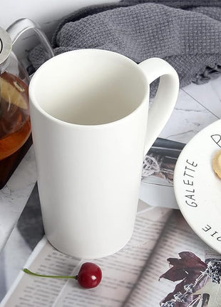 Smilatte 20 oz Extra Large Coffee Mug, M007 Plain Tall Big Ceramic Latte Milk Tea Cup with Handle for Dad Men Women, White