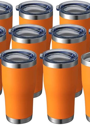 HASLE OUTFITTERS 20 oz Tumbler Bulk, Stainless Steel Tumblers with Lid, Vacuum Insulated Tumbler, Double Wall Powder Coated Cup, coffee mugs, Orange, 12 Pack